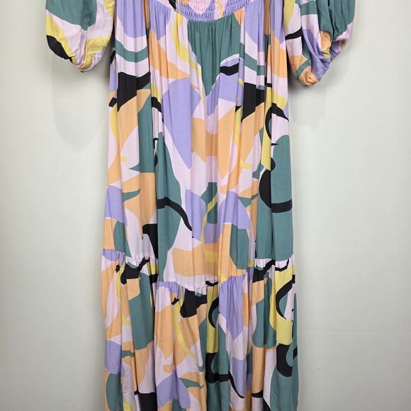 Eloquii Printed Puff Sleeve Off Shoulder Smocked Bodice Maxi Dress Size 24 - Picture 6 of 9